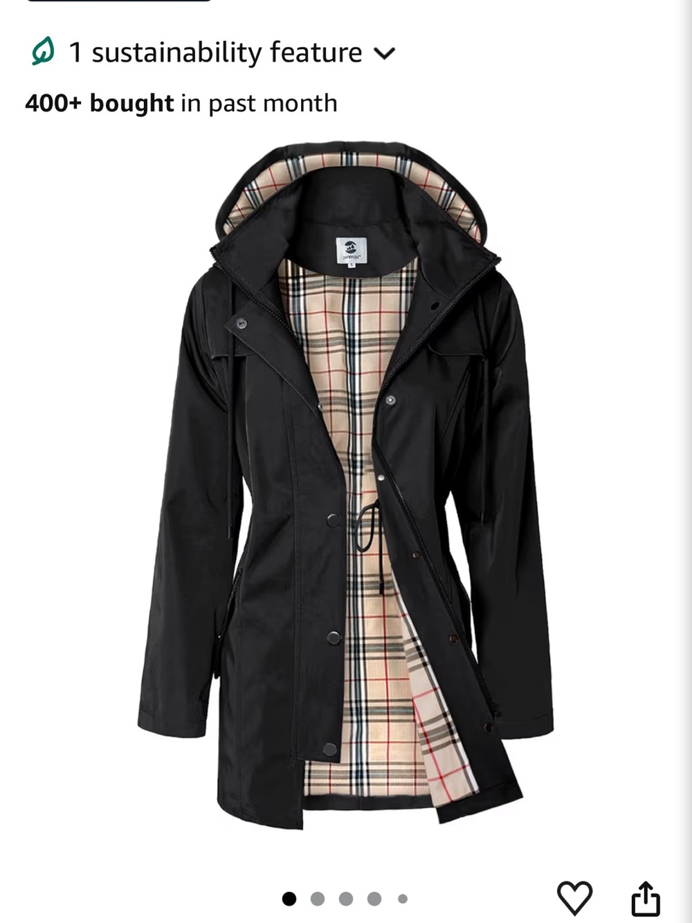 Women’s Black Raincoat Jacket with Plaid Lining